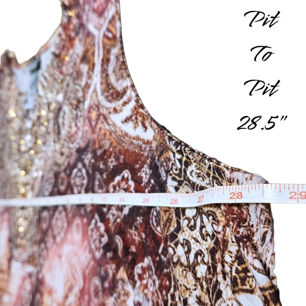 Catherines 3X Sleeveless Embellished Top Boho Baroque Paisley Gold Rhinestone - Picture 9 of 11